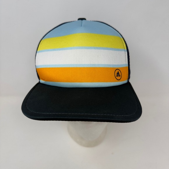 Movi Other - Movi EVRYday Striped Trucker Hat Navy Blue Yellow Orange Mountain Logo Mesh Cap